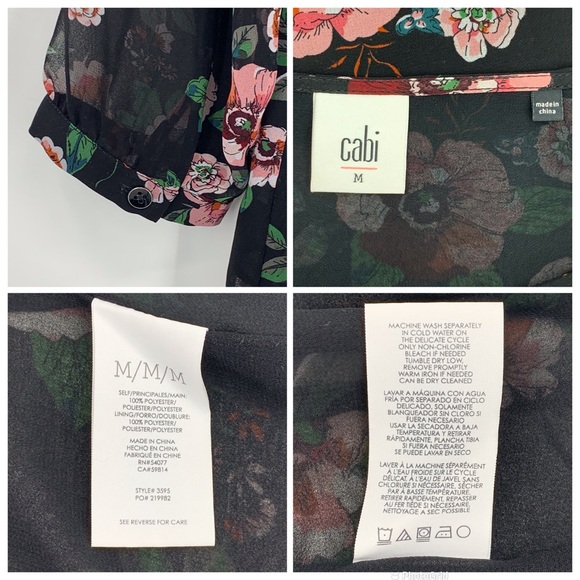 Cabi Garden Blouse # 3595, Black with Rose Print Layered 3/4 Sleeve Top, Medium - Picture 17 of 17